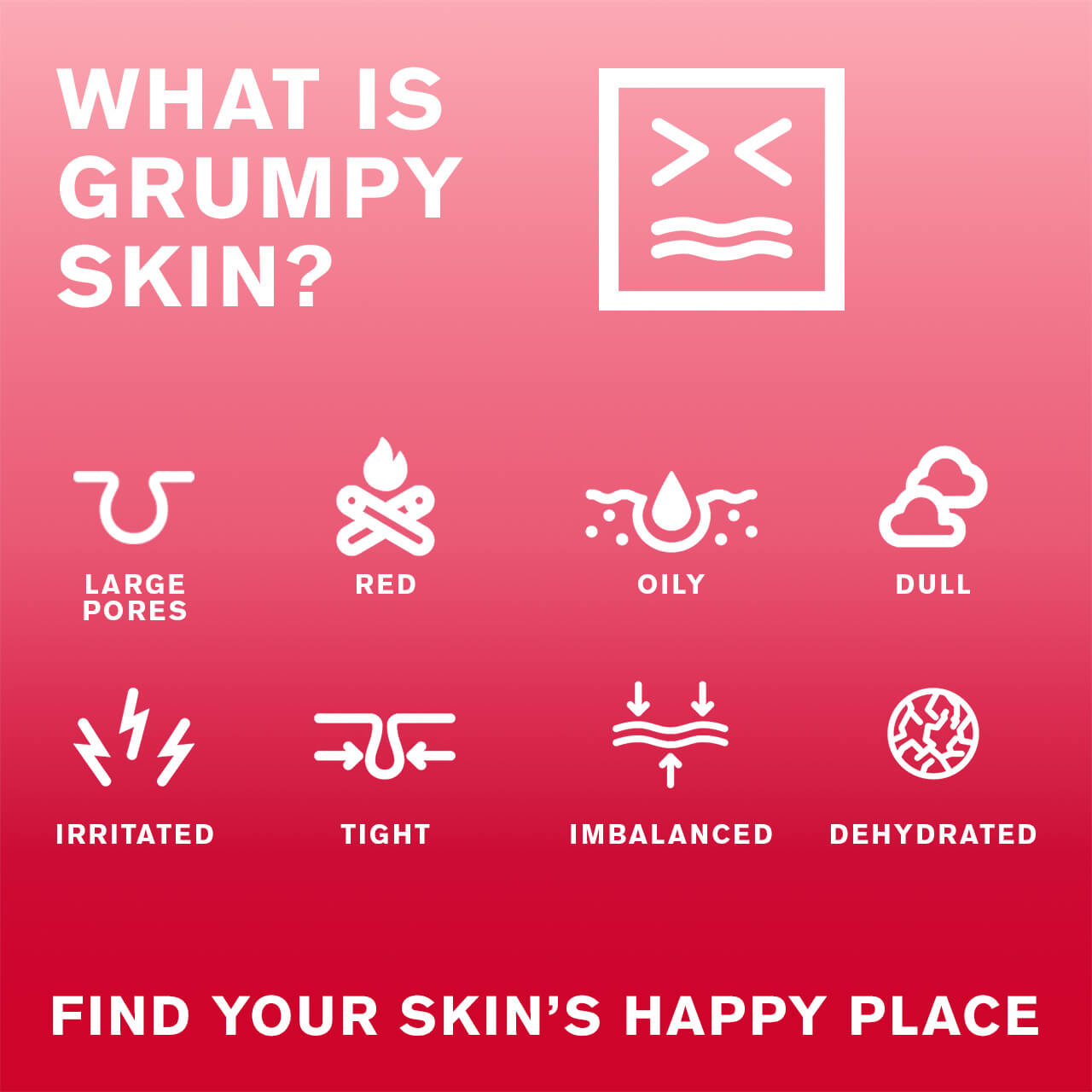 Vad är grumpy hud? Large Pores Red Oily Dull Irritated Tight Imbalanced Dehydrated. Find your skin's happy place